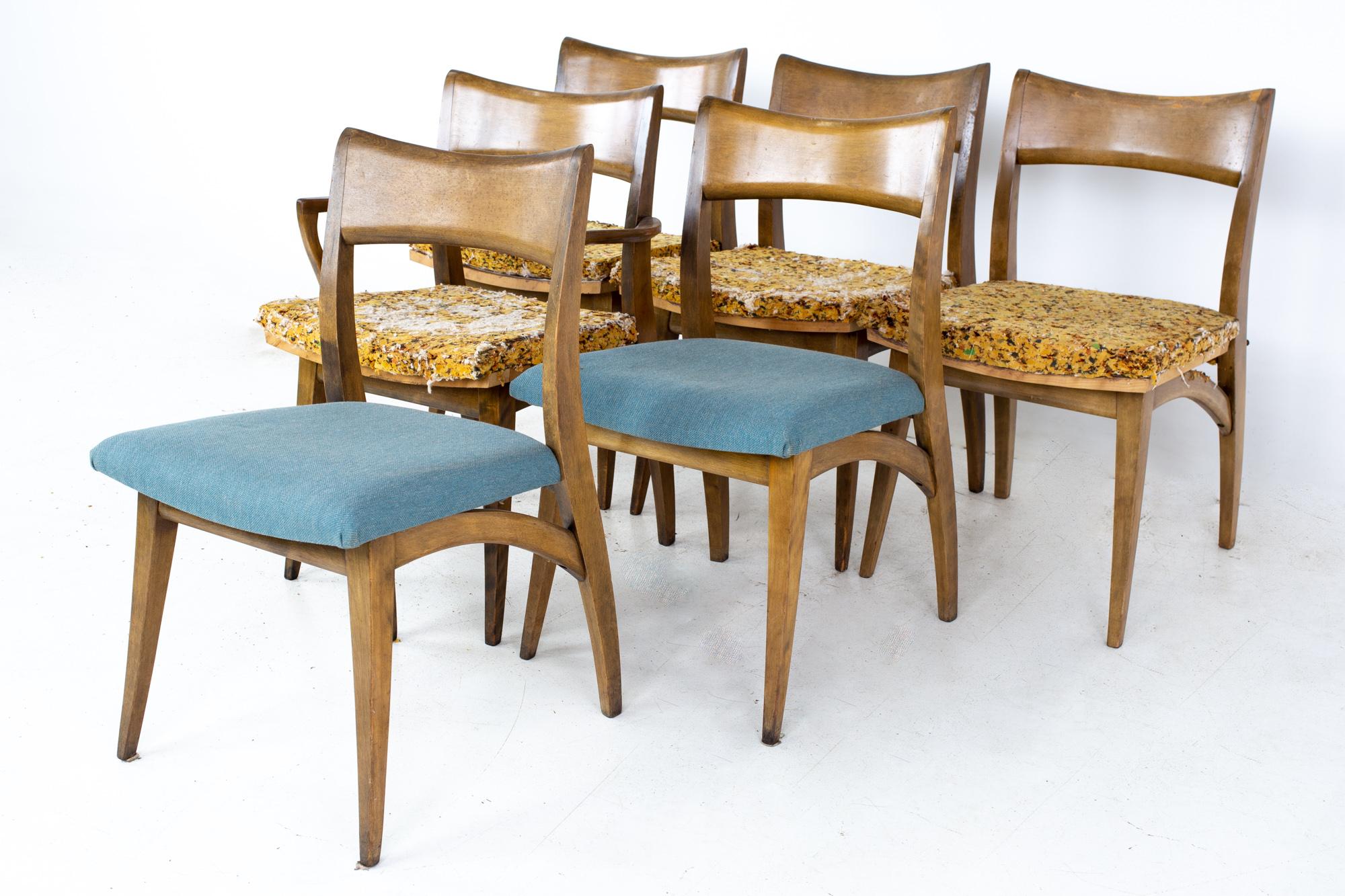 Mid-Century Modern Heywood Wakefield Mid Century Tuxedo Dining Chairs, Set of 6 For Sale