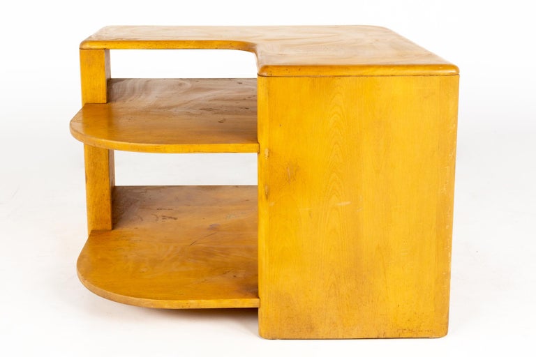 Heywood Wakefield Mid Century Wheat 3 Tier Corner Table at 1stDibs