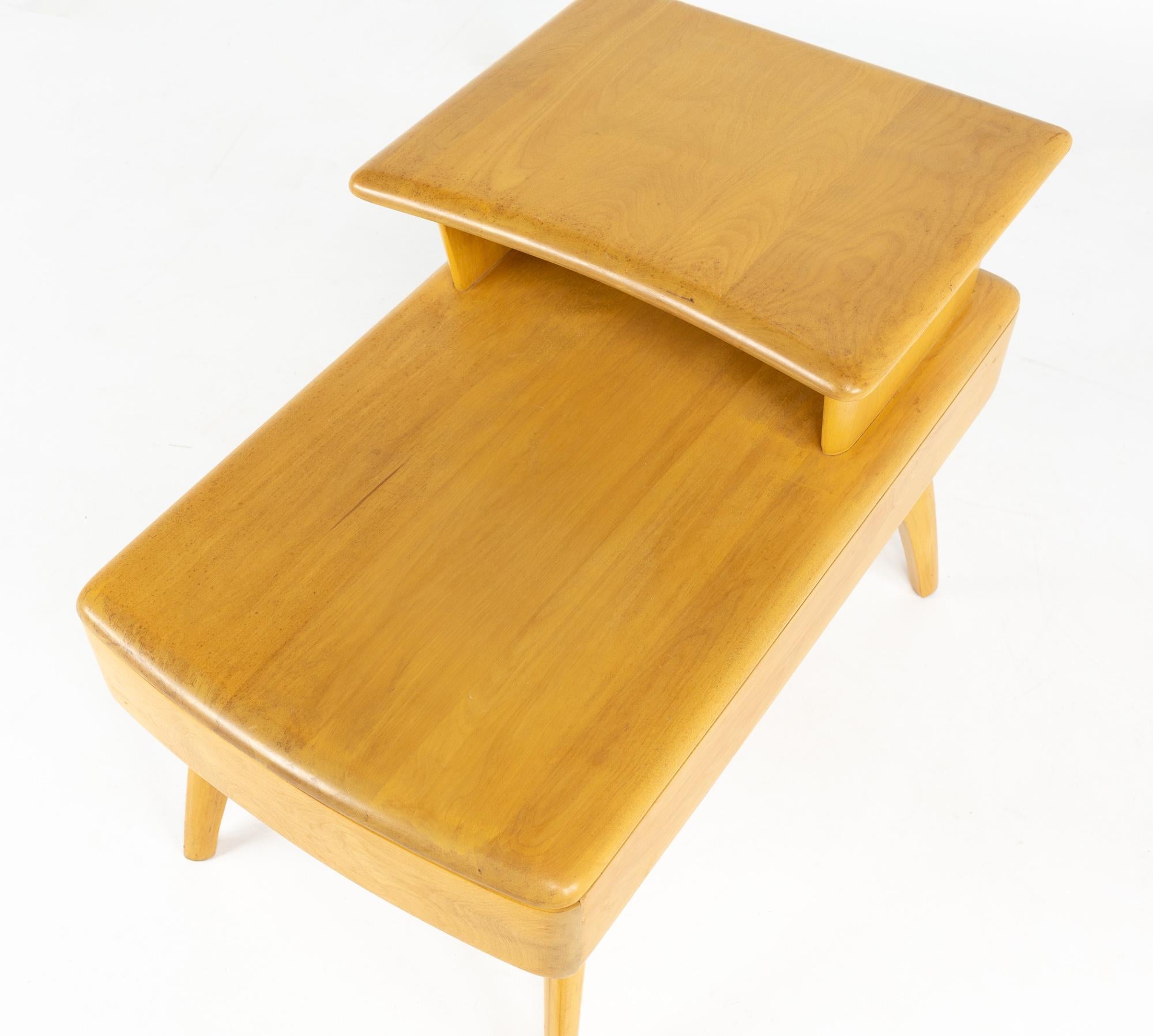 Mid-Century Modern Heywood Wakefield Mid Century Wheat Step Side Table with Drawer