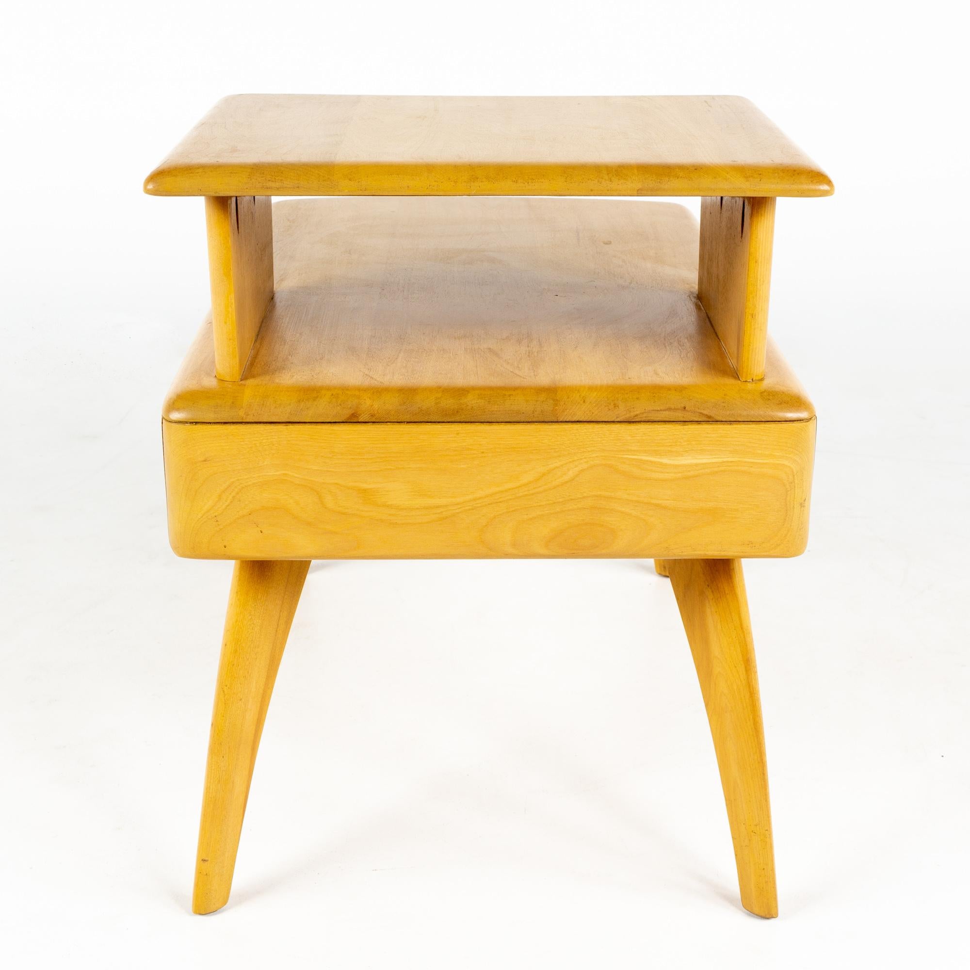 American Heywood Wakefield Mid Century Wheat Step Side Table with Drawer