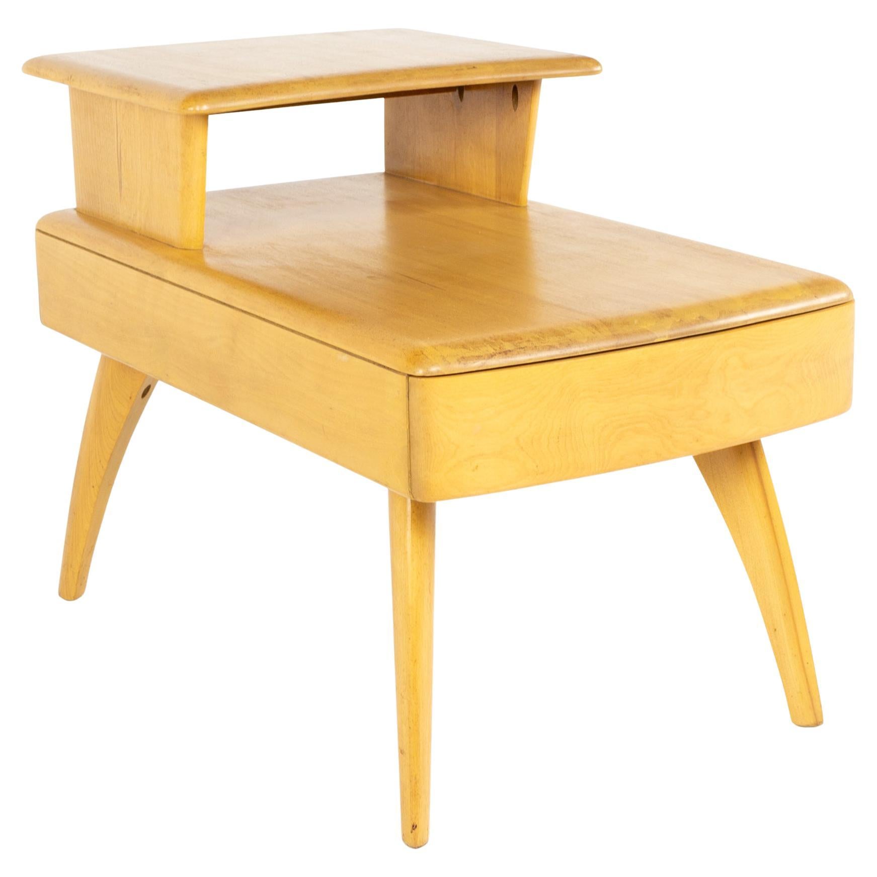 Heywood Wakefield Mid Century Wheat Step Side Table with Drawer