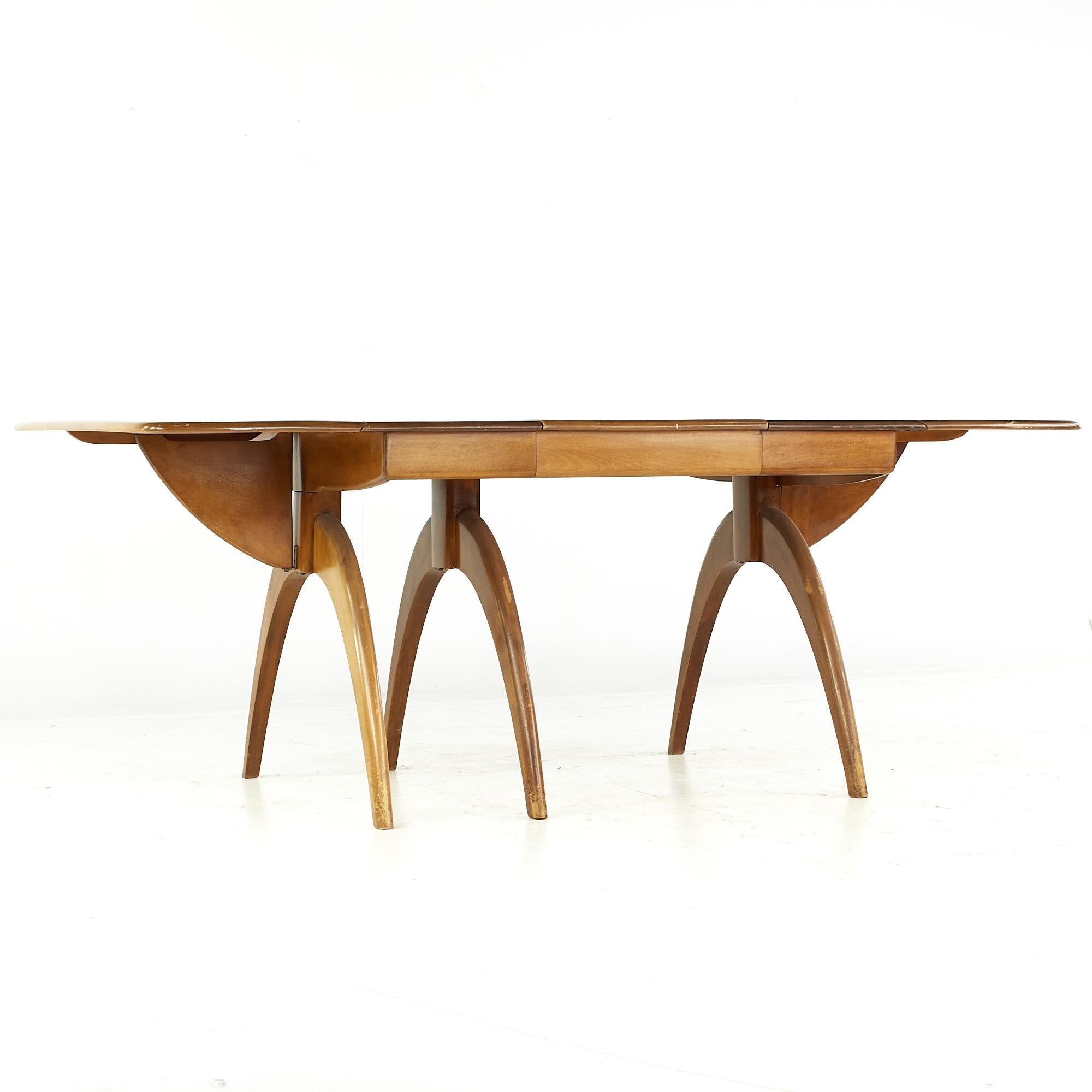 Heywood Wakefield Midcentury Wishbone Expanding Dining Table with 2 Leaves For Sale 2