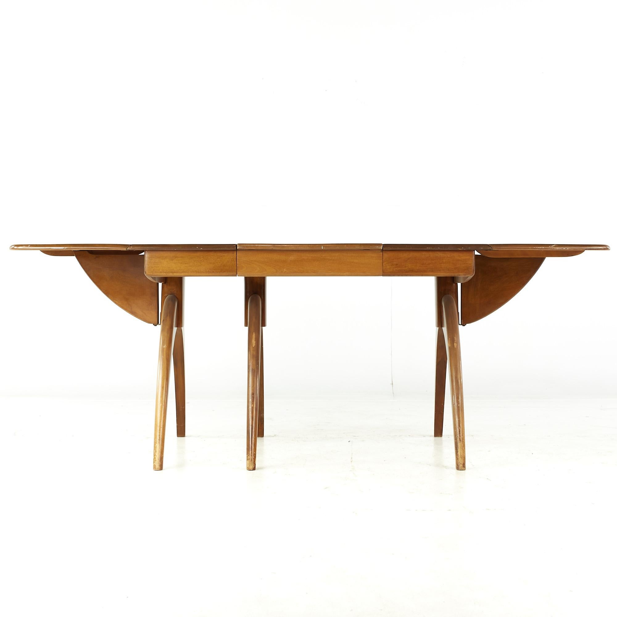Heywood Wakefield Midcentury Wishbone Expanding Dining Table with 2 Leaves For Sale 3