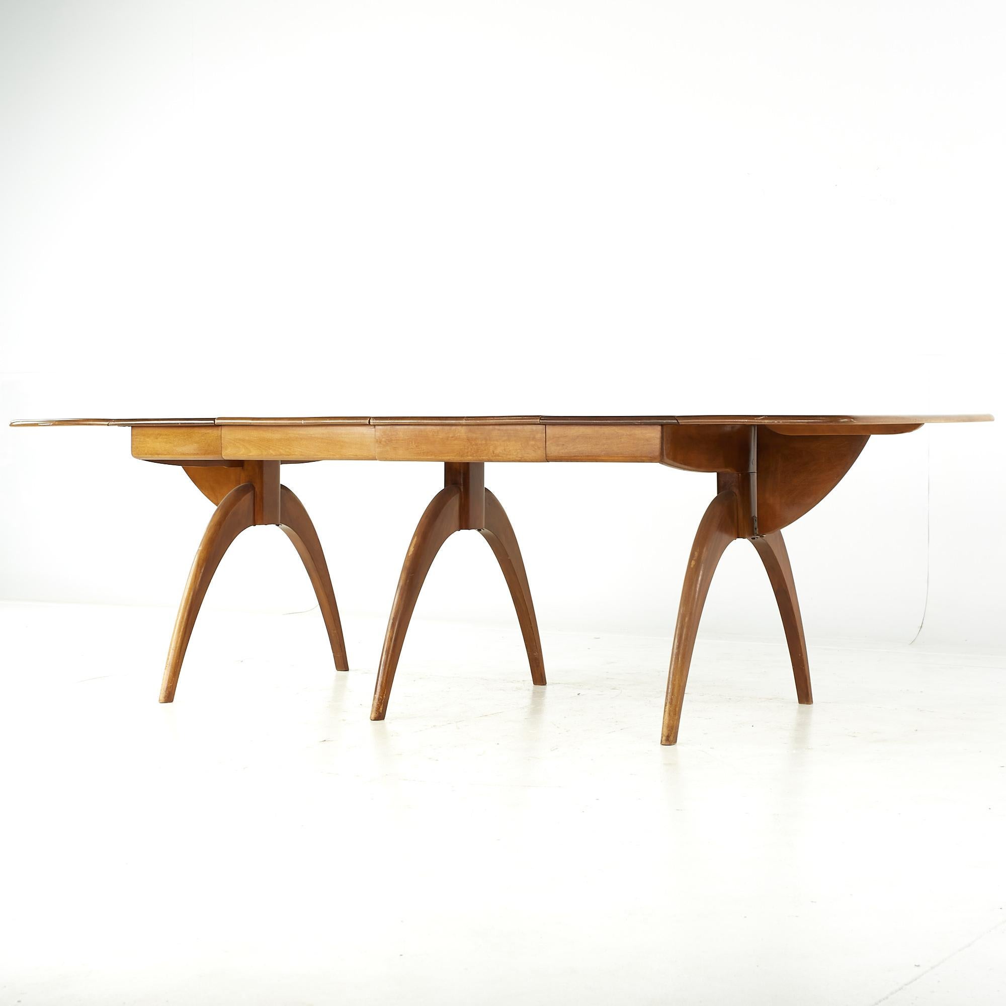 Heywood Wakefield Midcentury Wishbone Expanding Dining Table with 2 Leaves For Sale 7