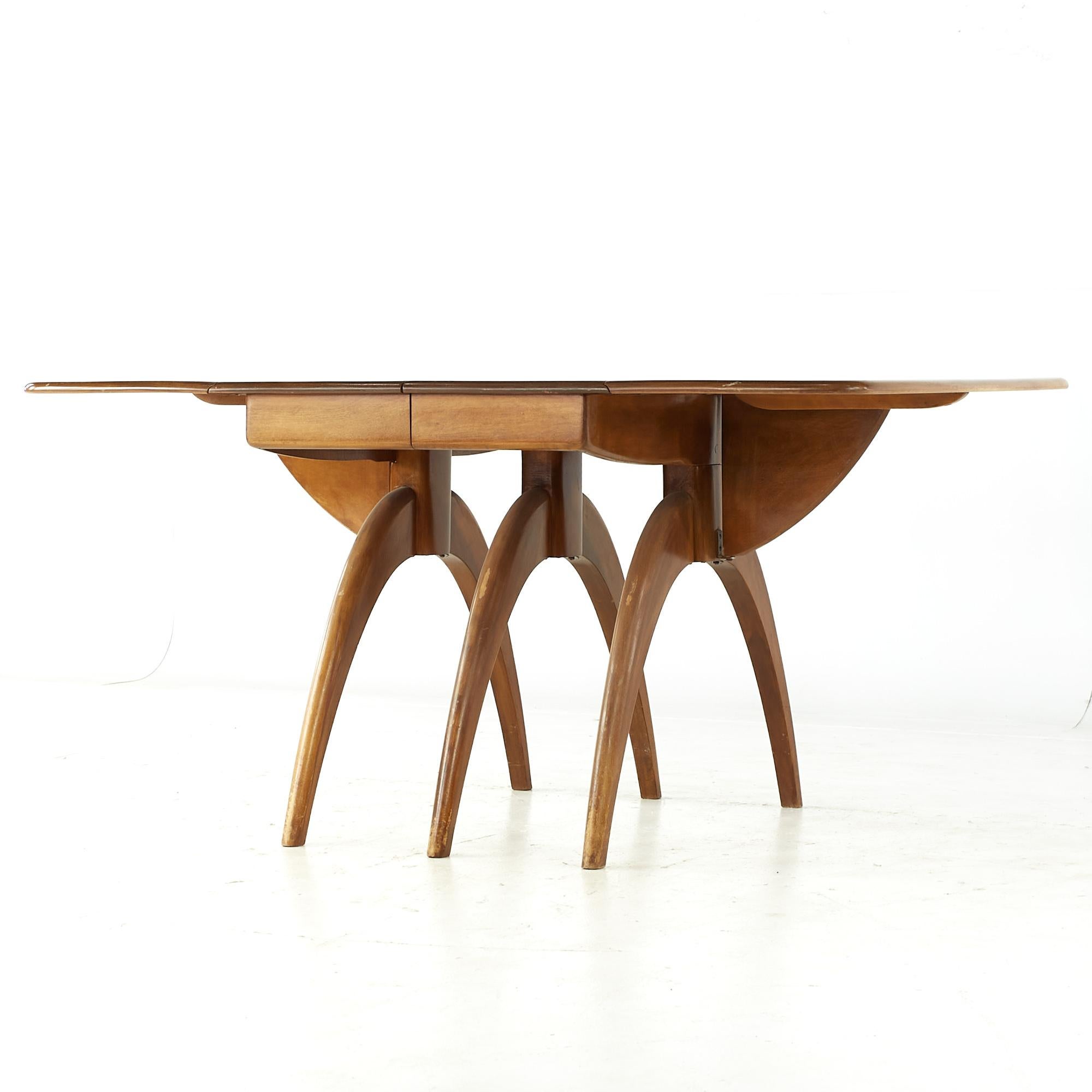 Wood Heywood Wakefield Midcentury Wishbone Expanding Dining Table with 2 Leaves For Sale