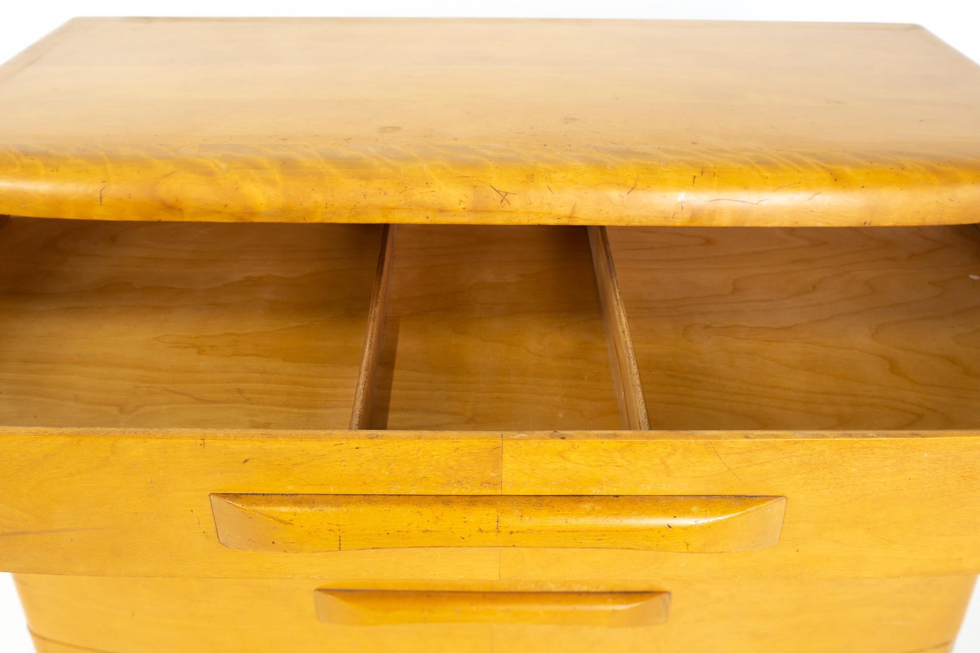 Heywood Wakefield Mid Century Blonde Solid Wood 4-Drawer Lowboy Dresser 1