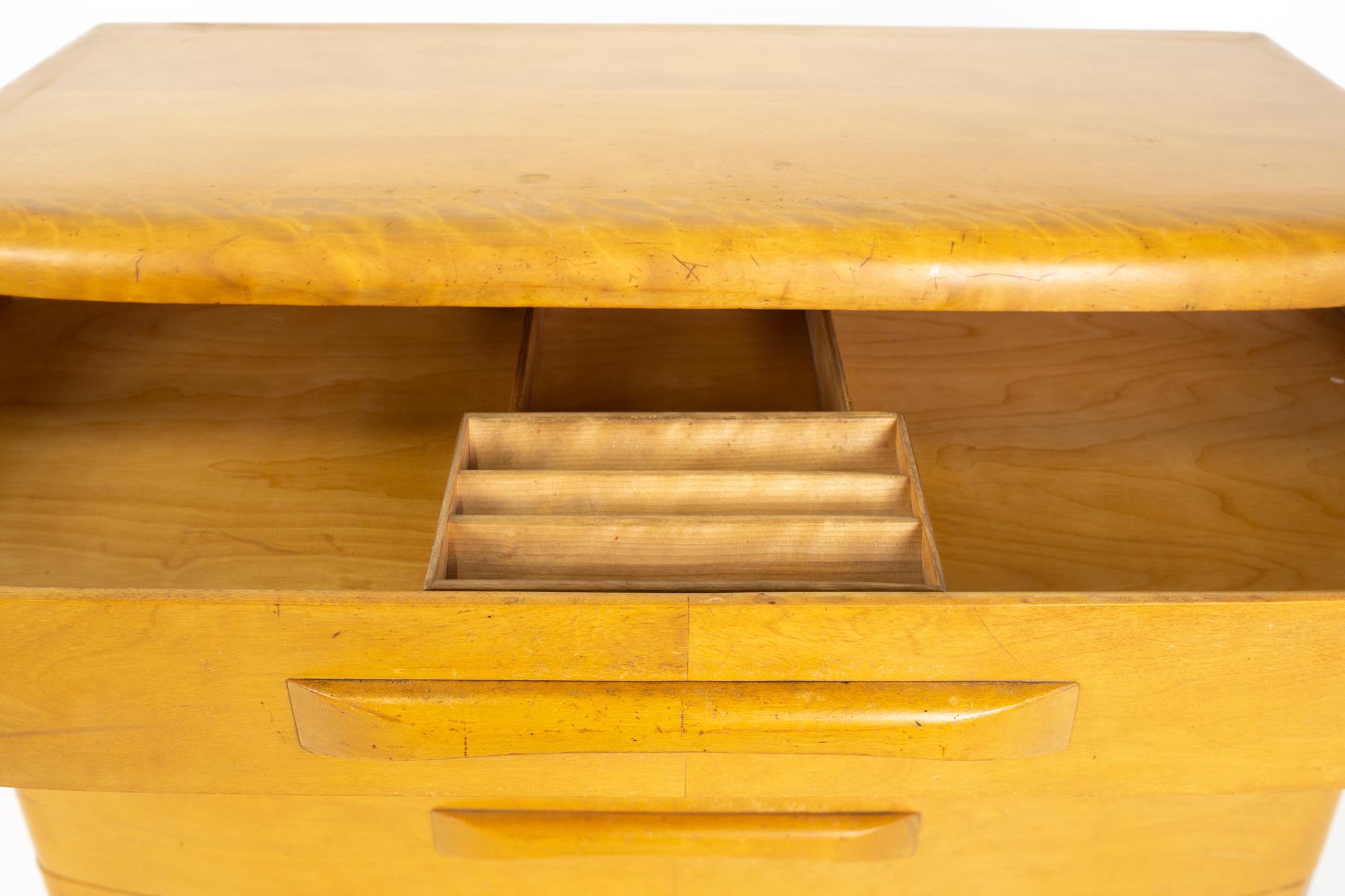 Late 20th Century Heywood Wakefield Mid Century Blonde Solid Wood 4-Drawer Lowboy Dresser