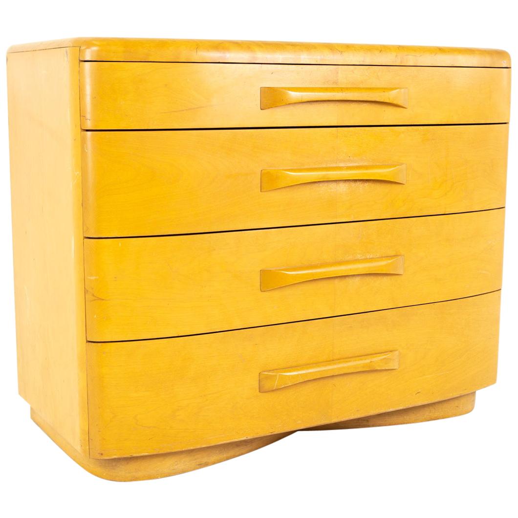Heywood Wakefield Mid Century Blonde Solid Wood 4-Drawer Lowboy Dresser