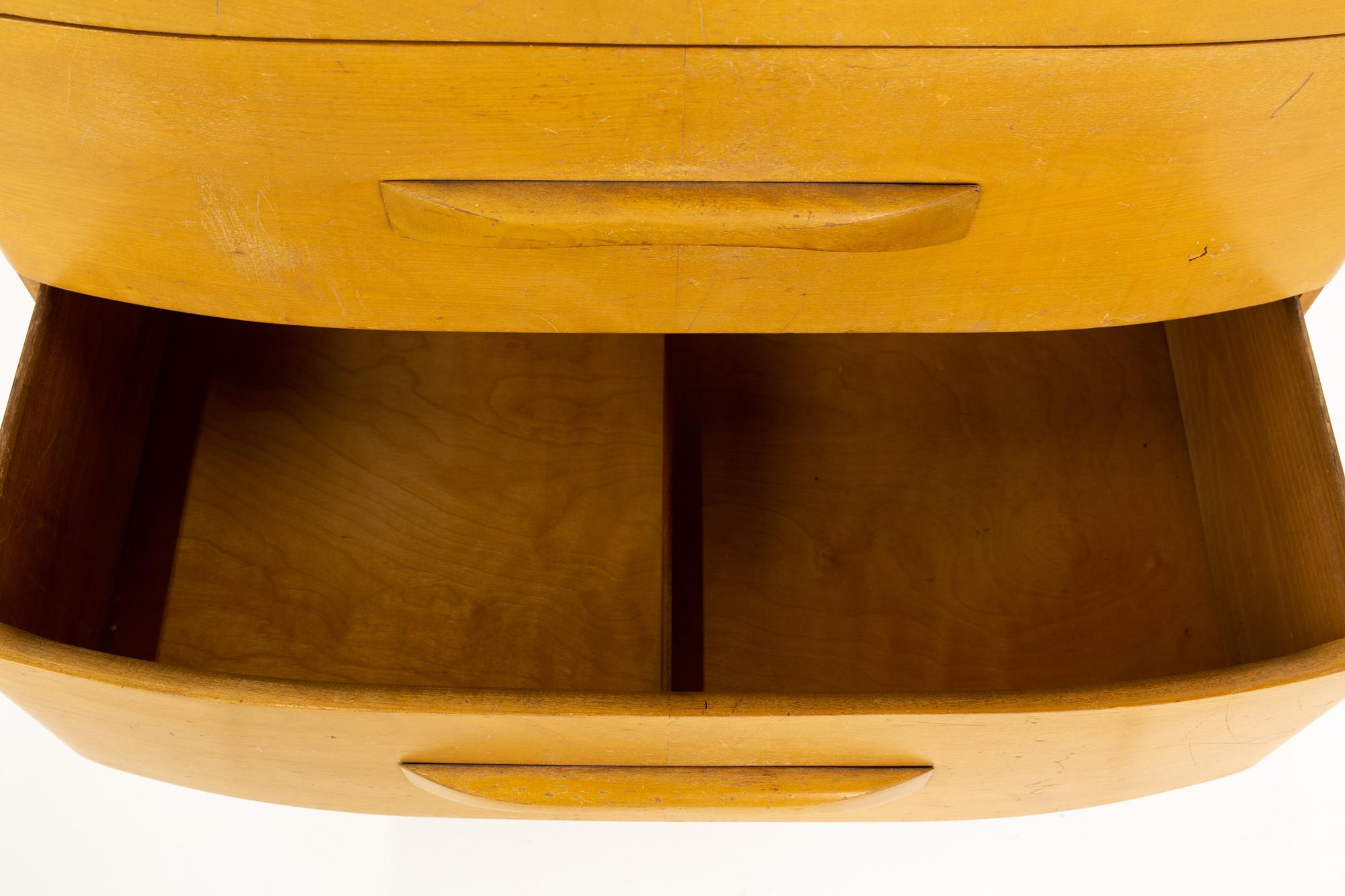 Late 20th Century Heywood Wakefield Mid Century Blonde Solid Wood 5 Drawer Highboy Dresser