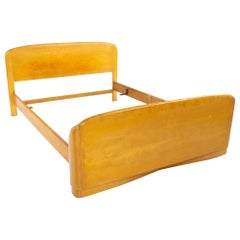 Heywood Wakefield Tête et pied de lit Queen en bois massif blond style midcentury