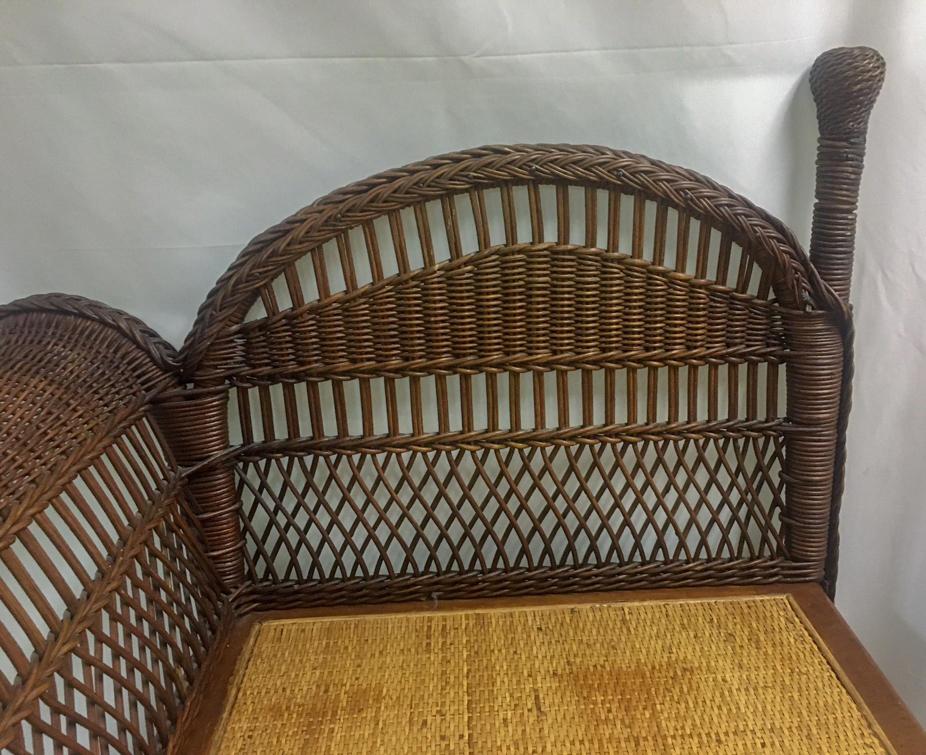 Hand-Woven Antique Wicker Heywood Wakefield Corner or Photographer's Chair For Sale