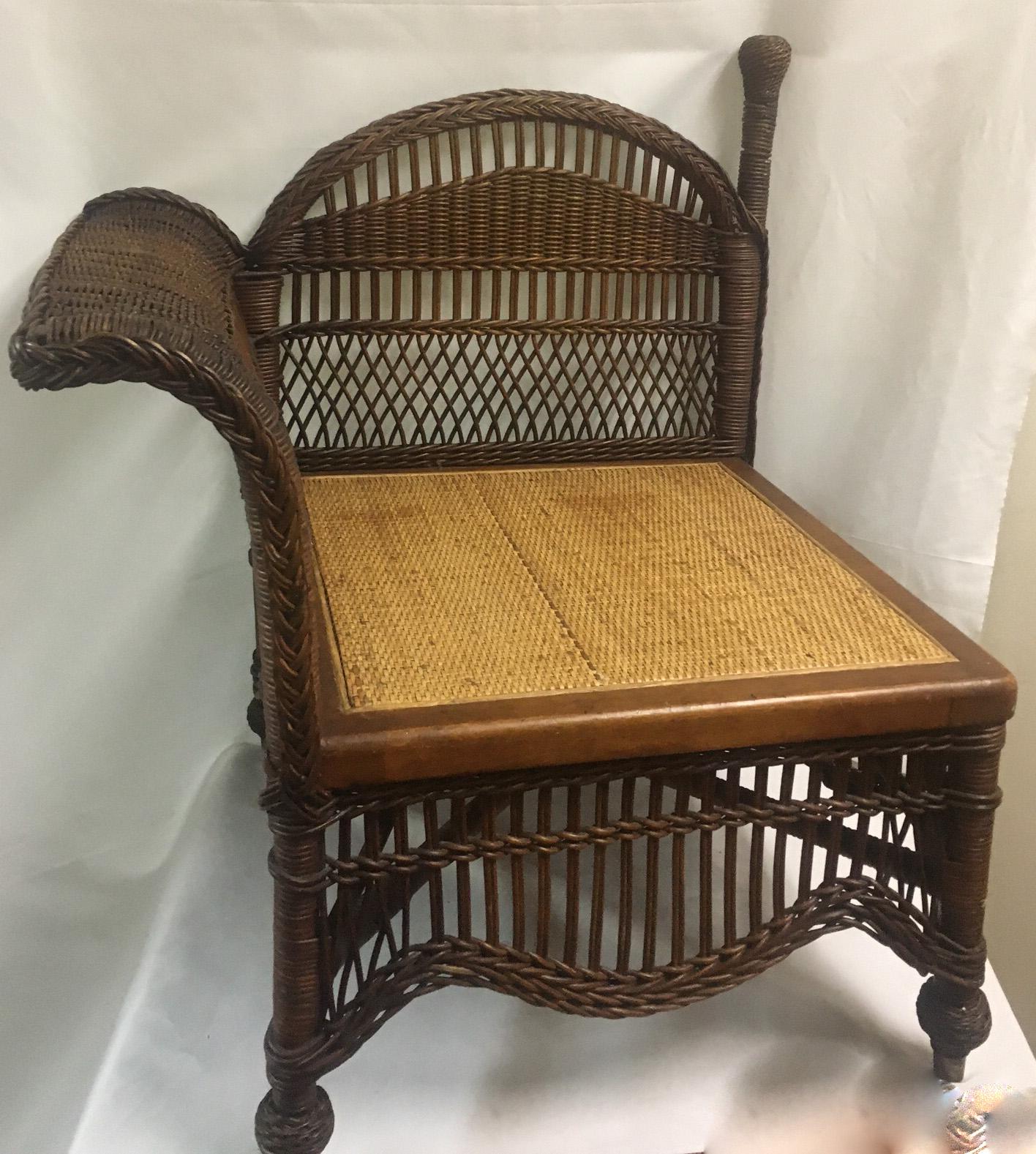 Osier Divan ou fauteuil de photographe en osier naturel Heywood Wakefield vers 1900 en vente