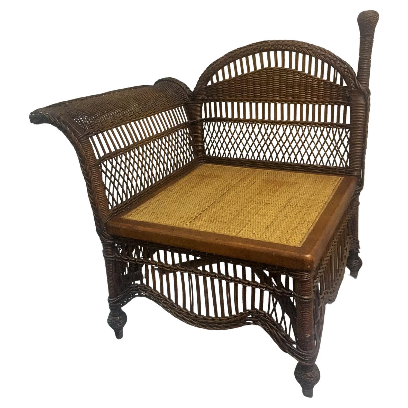 Divan ou fauteuil de photographe en osier naturel Heywood Wakefield vers 1900 en vente