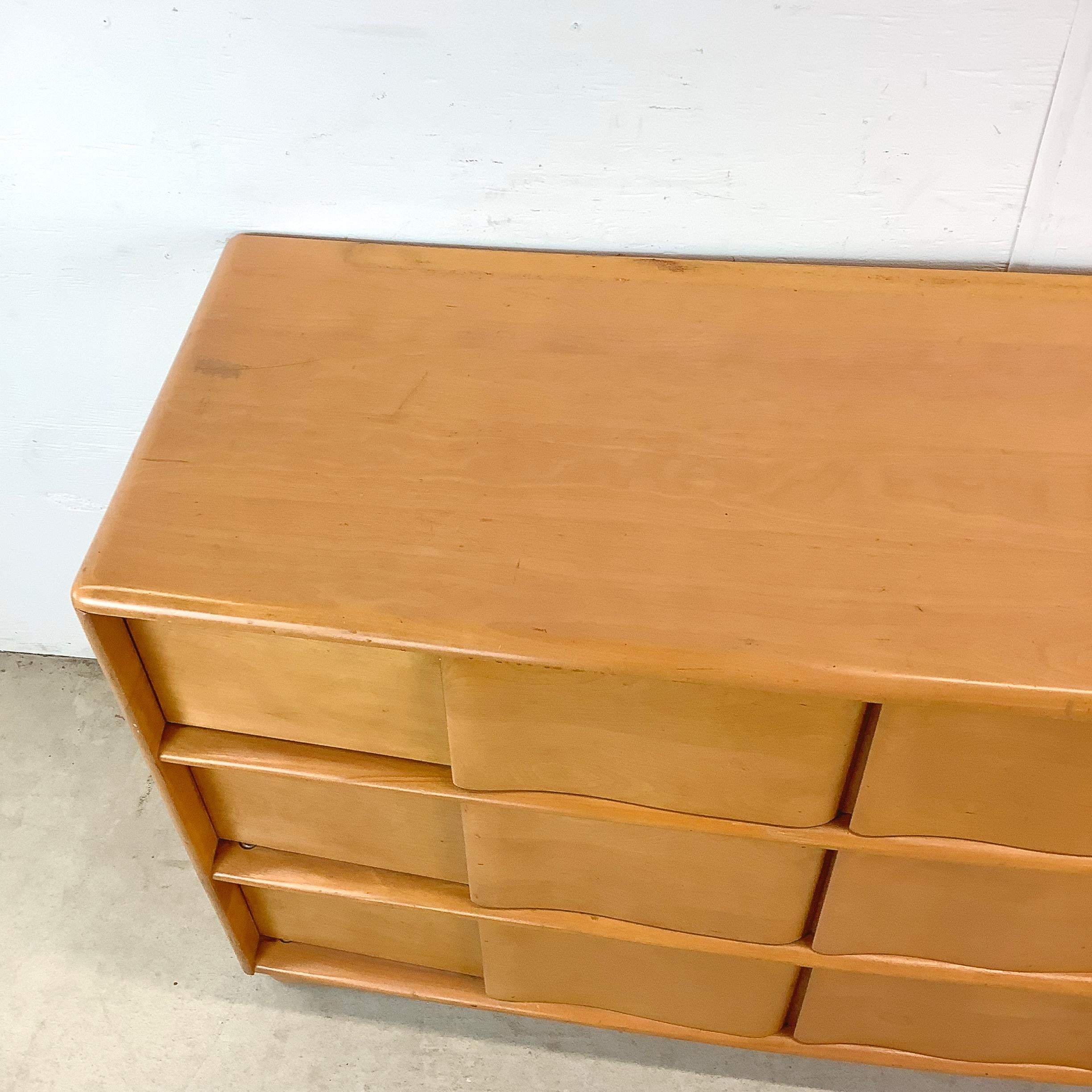 Wood Heywood-Wakefield Nine Drawer Dresser with Mirror