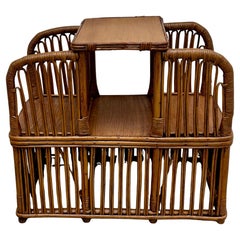 Heywood-Wakefield Oak Veneer Side Table with Rattan Skirt, 1920s