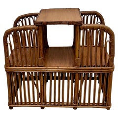 Heywood-Wakefield Oak Veneer Side Table with Rattan Skirt, 1920s