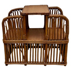 Heywood-Wakefield Oak Veneer Side Table with Rattan Skirt, 1920s