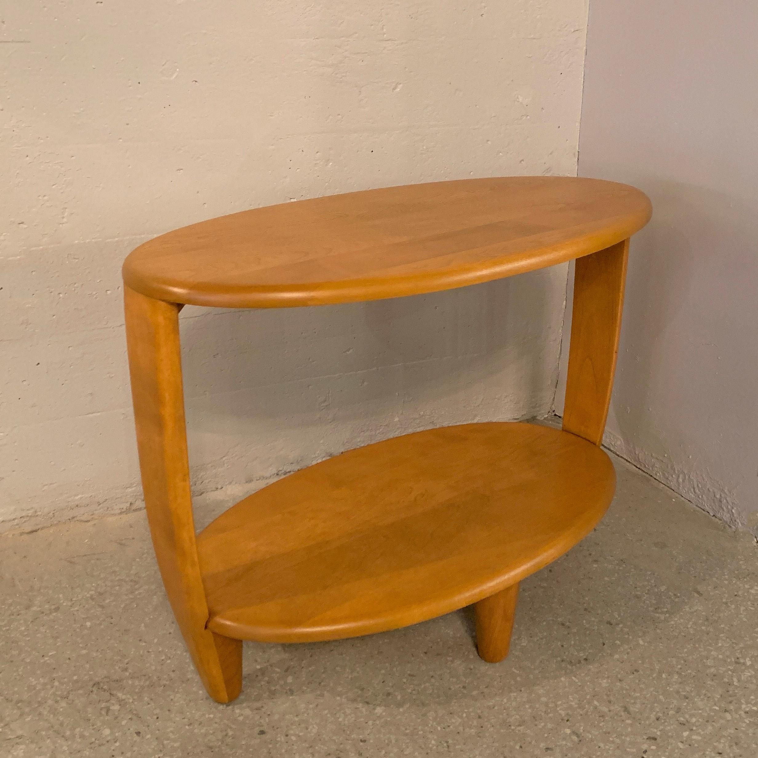Heywood Wakefield Oval Tiered Birch Side Table In Good Condition In Brooklyn, NY