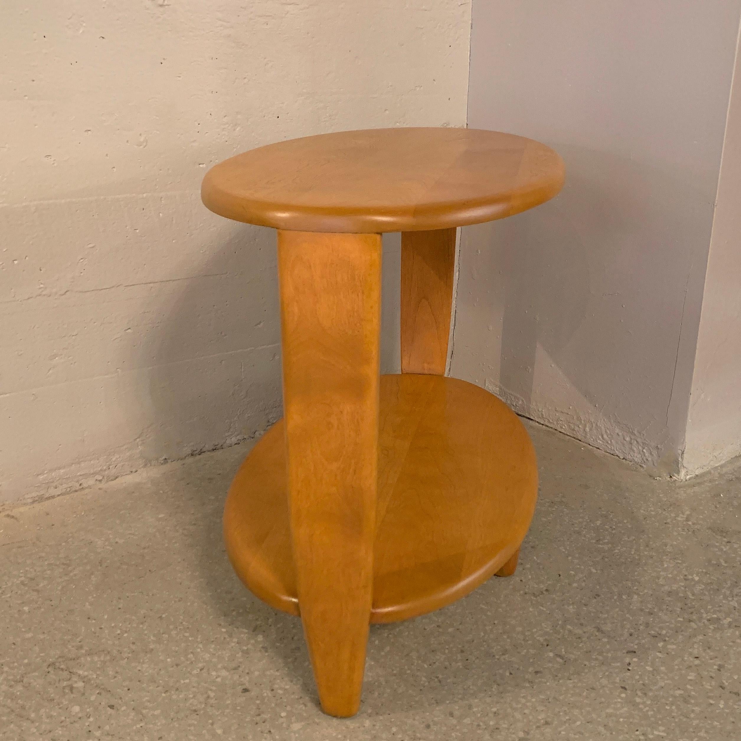 20th Century Heywood Wakefield Oval Tiered Birch Side Table