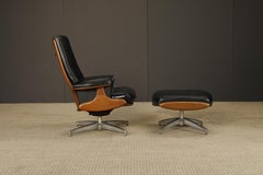 Heywood Wakefield Recline and Swivel Lounge Chair and Ottoman, c 1950s Signed