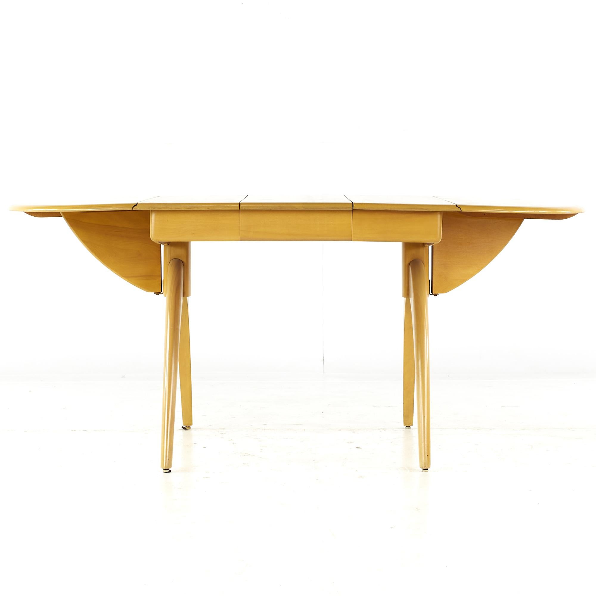 Heywood Wakefield Round Edge Wishbone MCM Dining Table with 2 Leaves For Sale 1