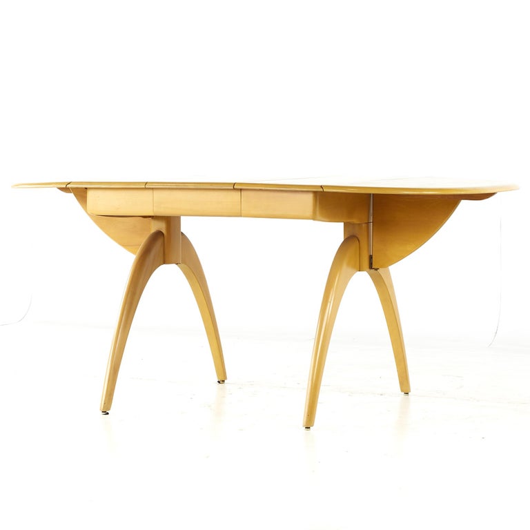 Heywood Wakefield Round Edge Wishbone MCM Dining Table with 2 Leaves