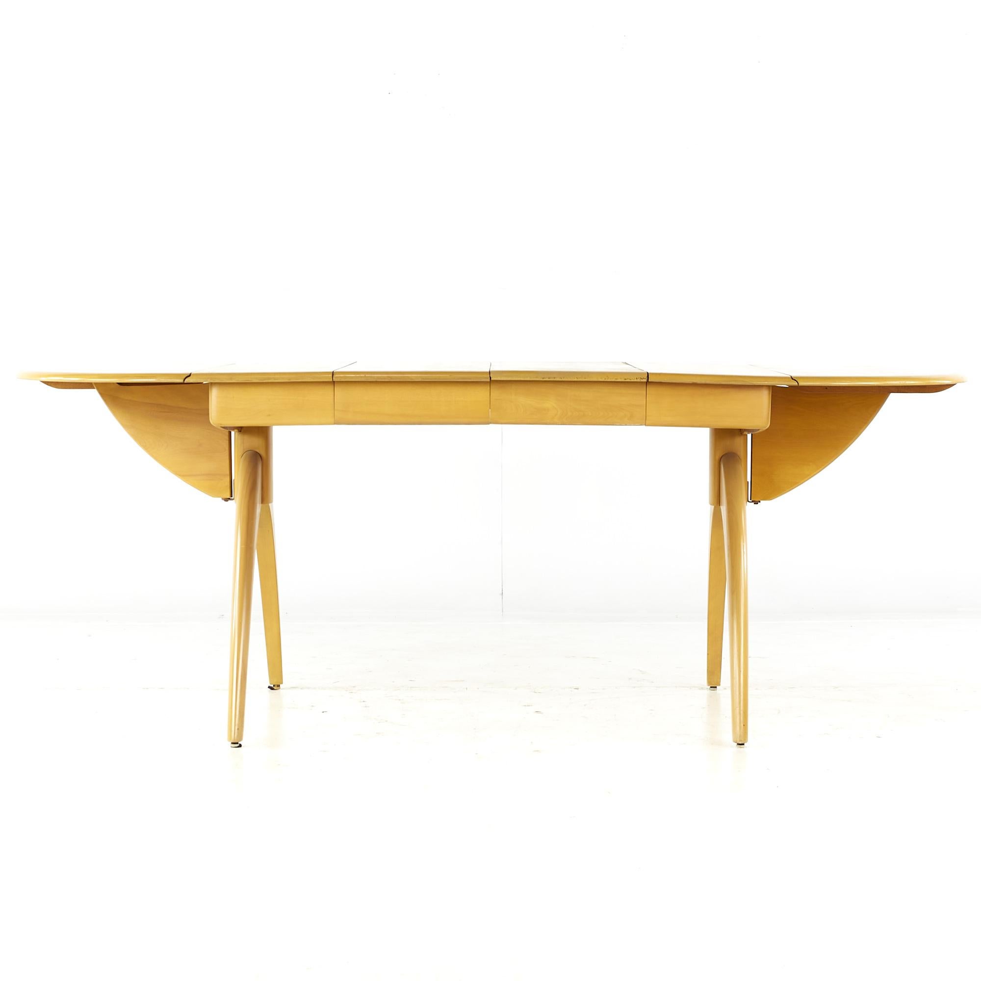Heywood Wakefield Round Edge Wishbone MCM Dining Table with 2 Leaves For Sale 6