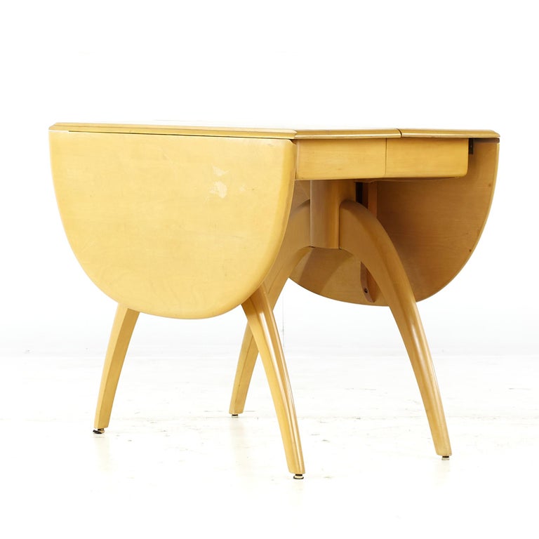 Heywood Wakefield Round Edge Wishbone MCM Dining Table with 2 Leaves