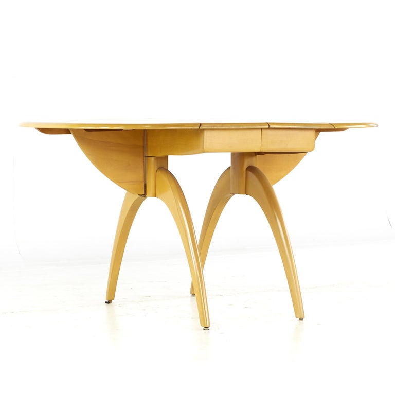 Heywood Wakefield Round Edge Wishbone MCM Dining Table with 2 Leaves