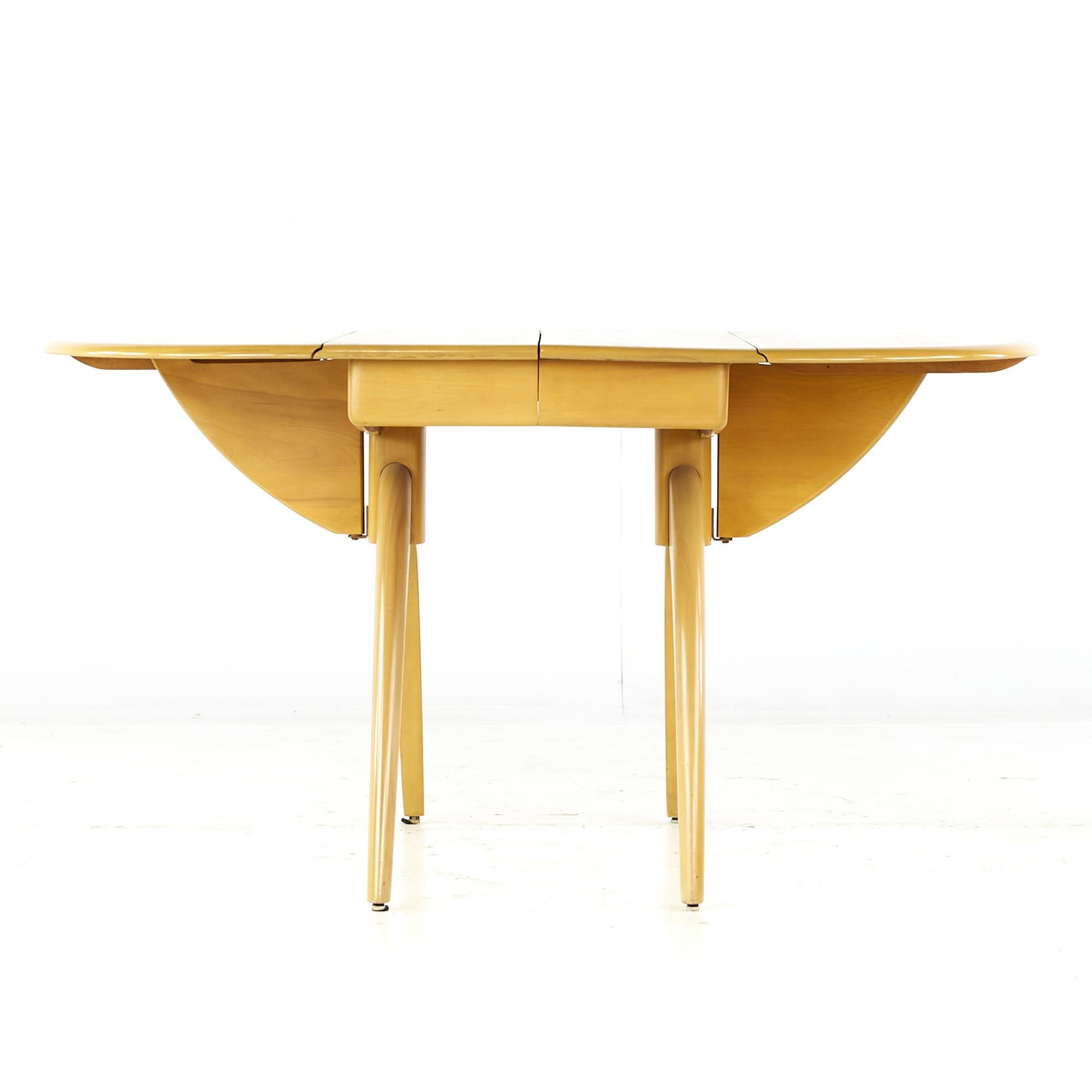 American Heywood Wakefield Round Edge Wishbone MCM Dining Table with 2 Leaves For Sale
