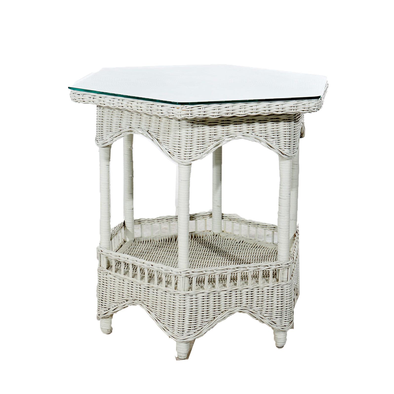 Heywood Wakefield School White Painted Wicker Table 20thC For Sale 1