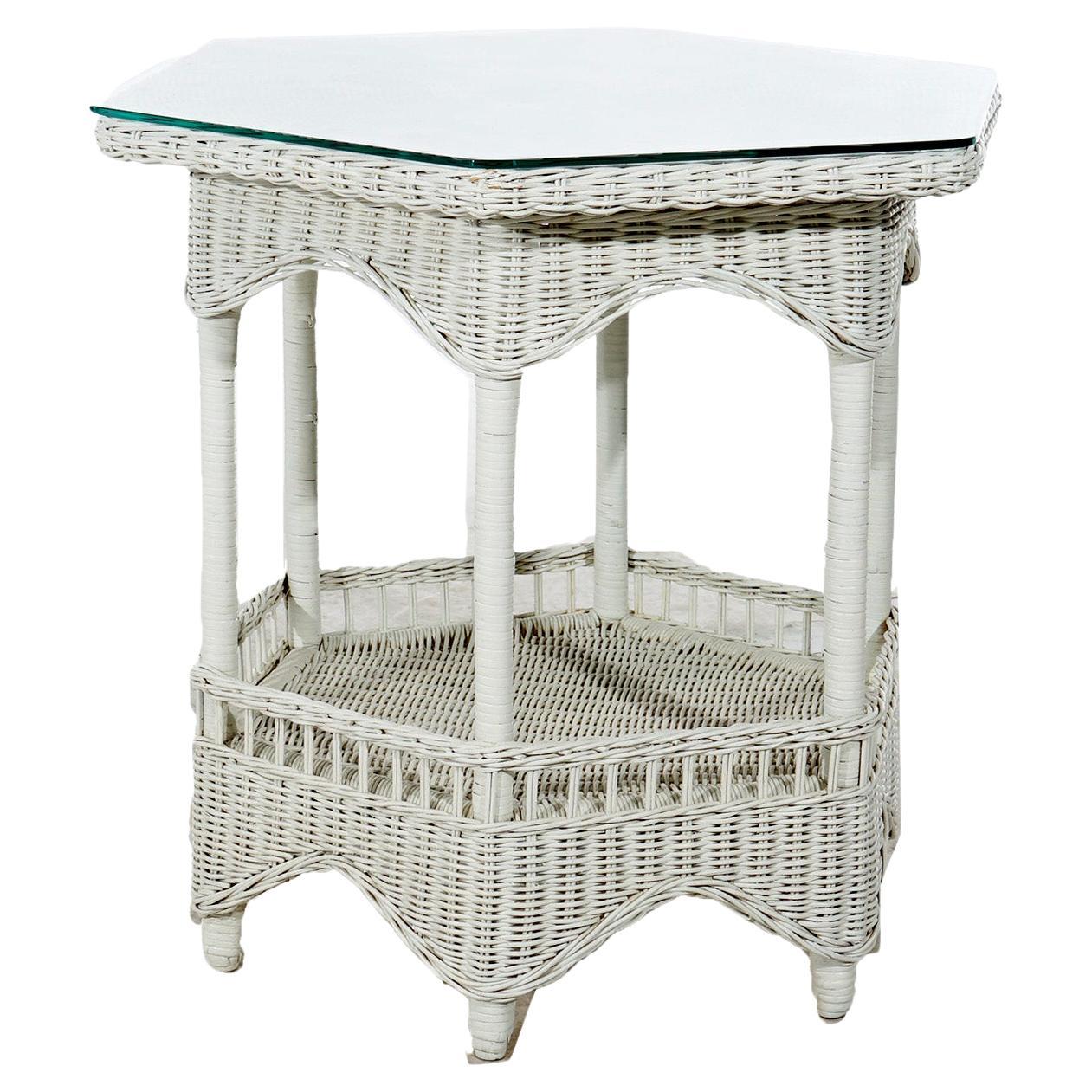 Heywood Wakefield School White Painted Wicker Table 20thC For Sale