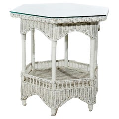 Vintage Heywood Wakefield School White Painted Wicker Table 20thC