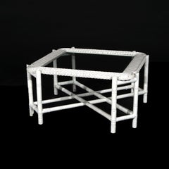 Heywood Wakefield School White Wicker & Glass Top Coffee Table 20thC