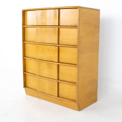 Heywood Wakefield Sculptra Mid Century Blonde Wheat 5 Drawer Highboy Dresser
