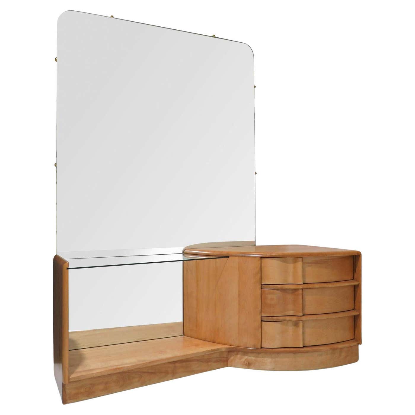 Heywood Wakefield Sculptura Maple Vanity with Mirror