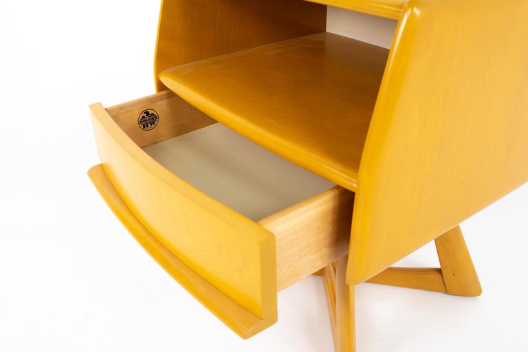 Heywood Wakefield Sculptura Mid Century X Base Wheat Nightstand at 1stDibs