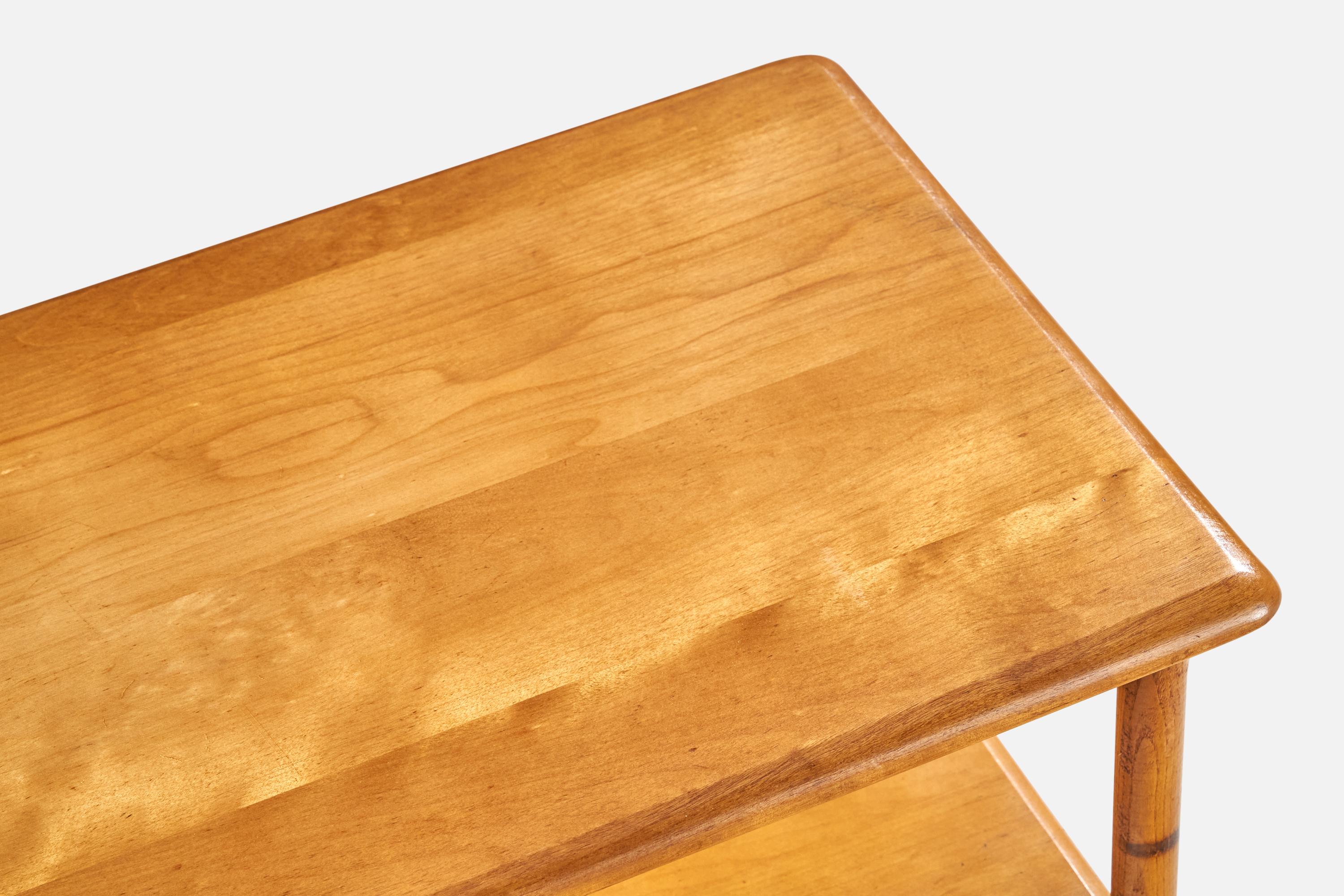Metà XX secolo Heywood Wakefield, Tavolini, Oak, Rattan, USA, anni '50 in vendita