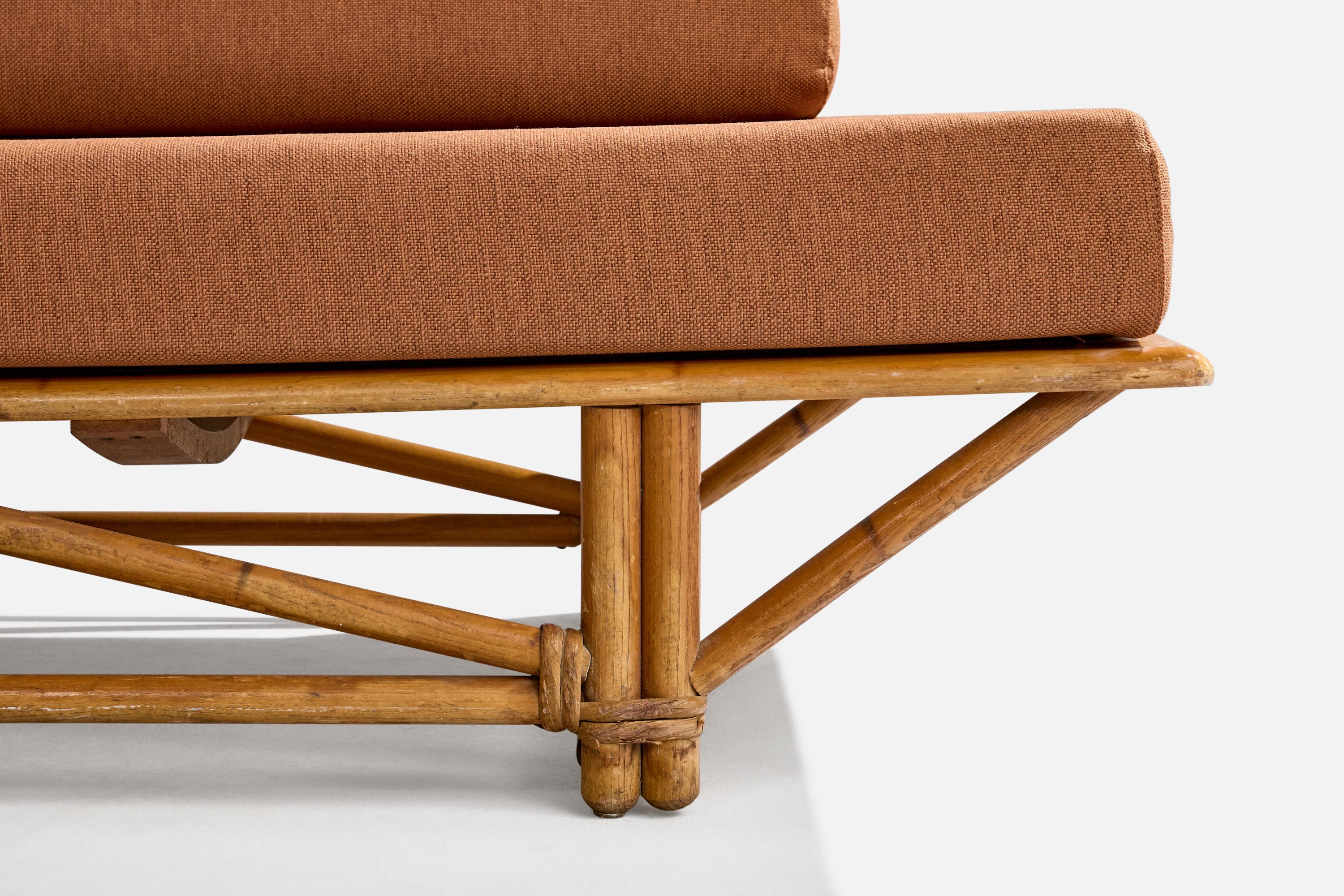 Heywood Wakefield, Sofa, Oak, Rattan, Velvet, USA, 1950s For Sale 5