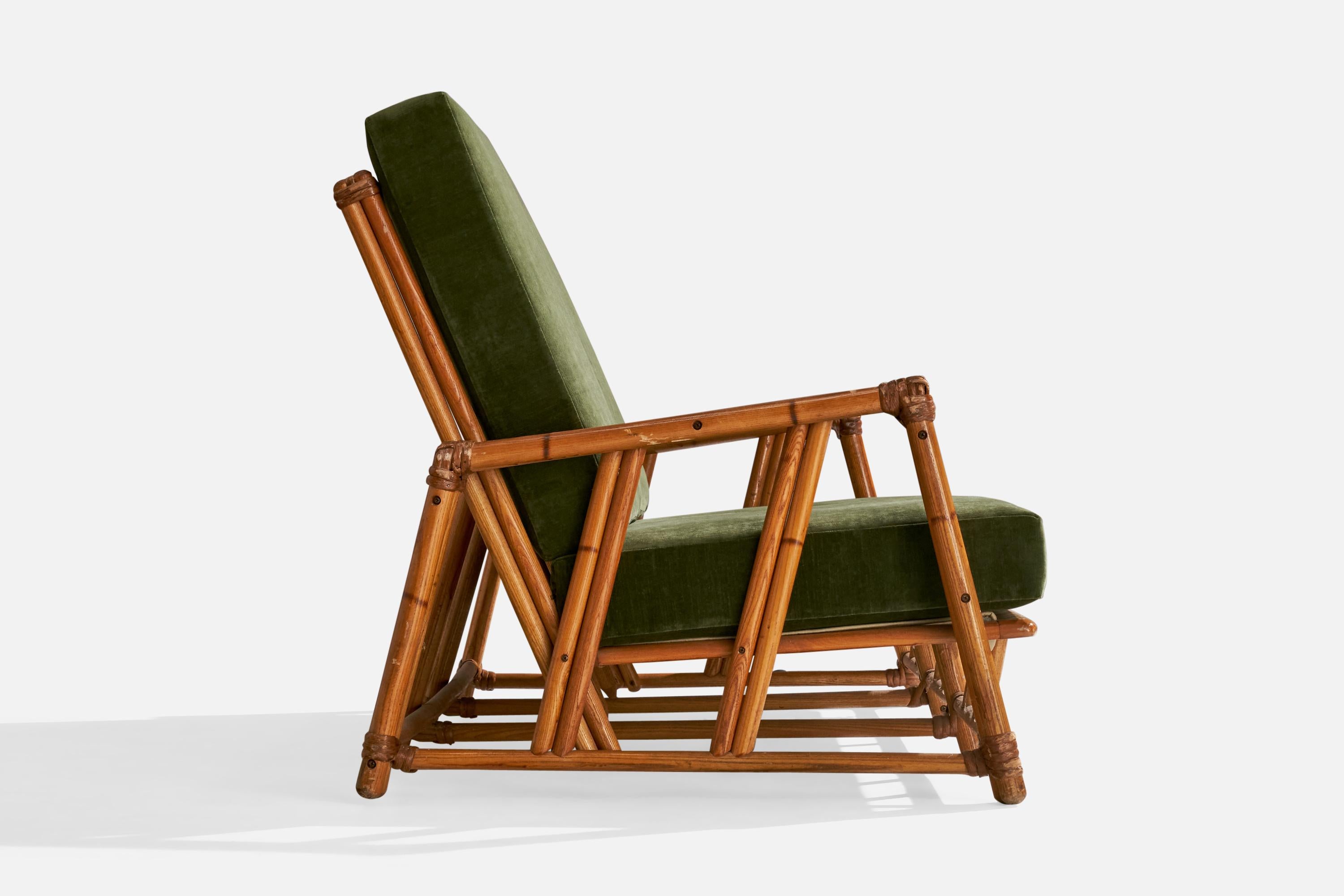 Heywood Wakefield, Sofa, Oak, Rattan, Velvet, USA, 1950s 3