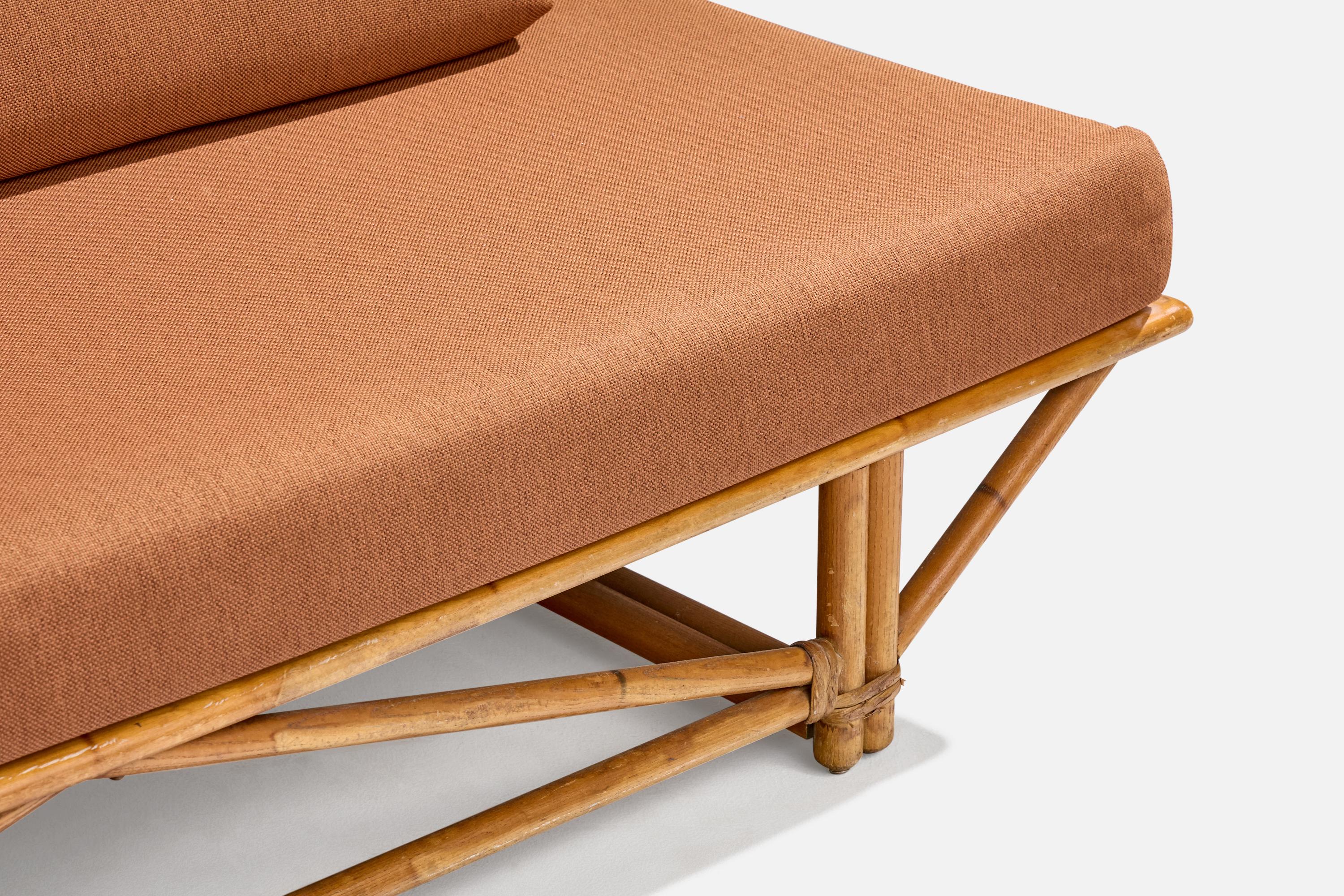 Heywood Wakefield, Sofa, Oak, Rattan, Velvet, USA, 1950s For Sale 3