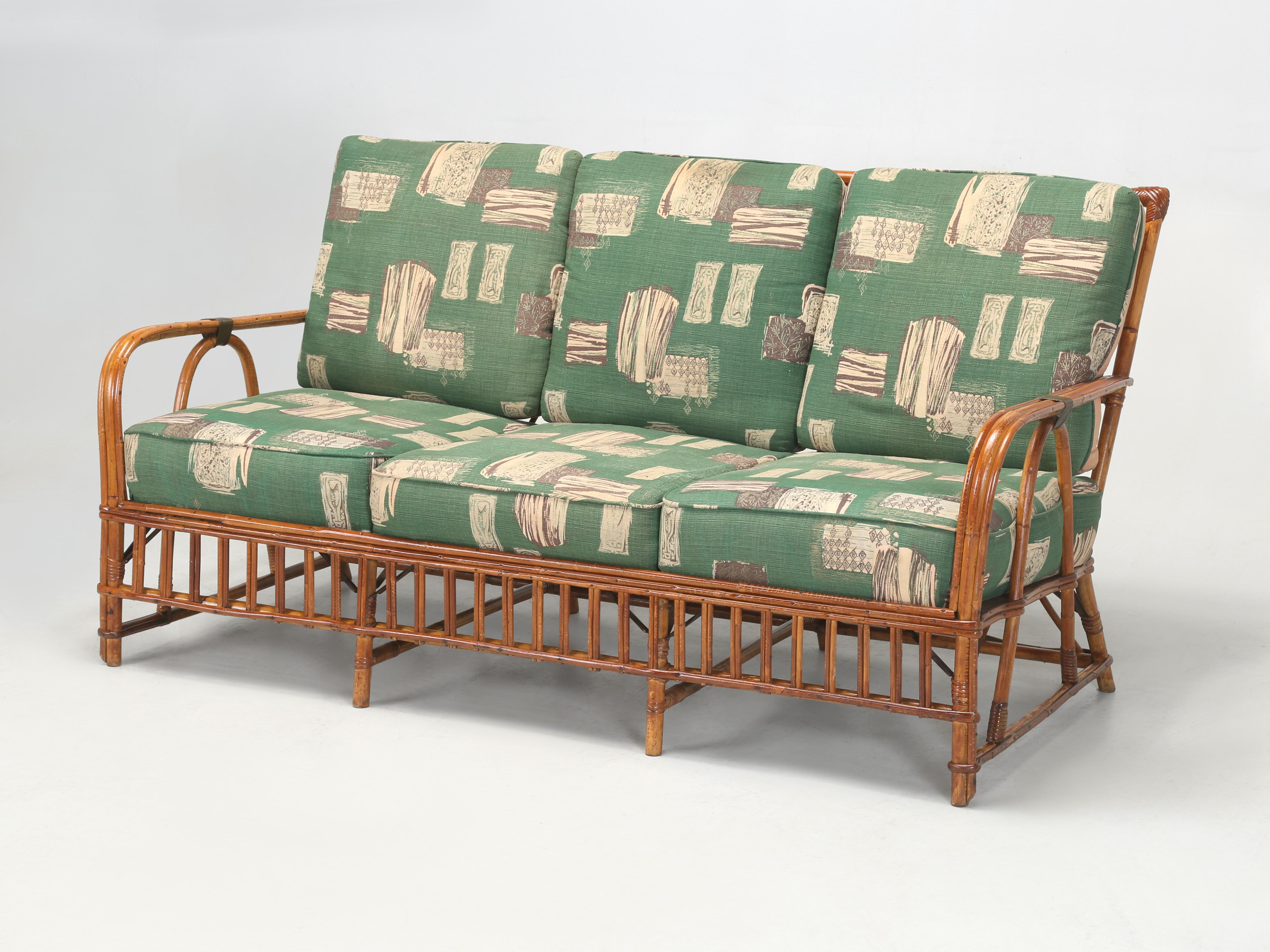 American Heywood-Wakefield Sofa with End Tables and Pair Chairs in Original Fabric 1930’s