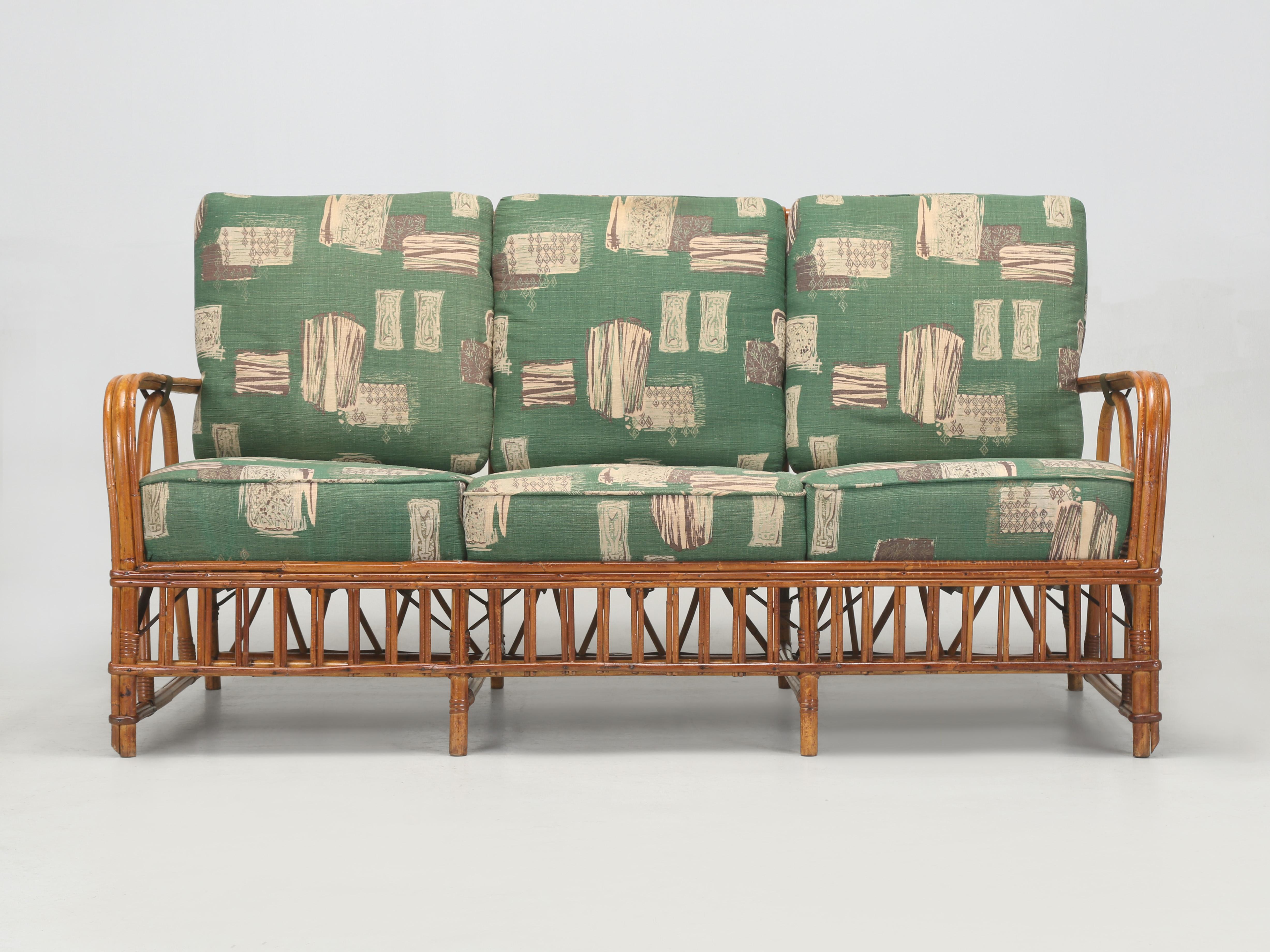 Hand-Crafted Heywood-Wakefield Sofa with End Tables and Pair Chairs in Original Fabric 1930’s