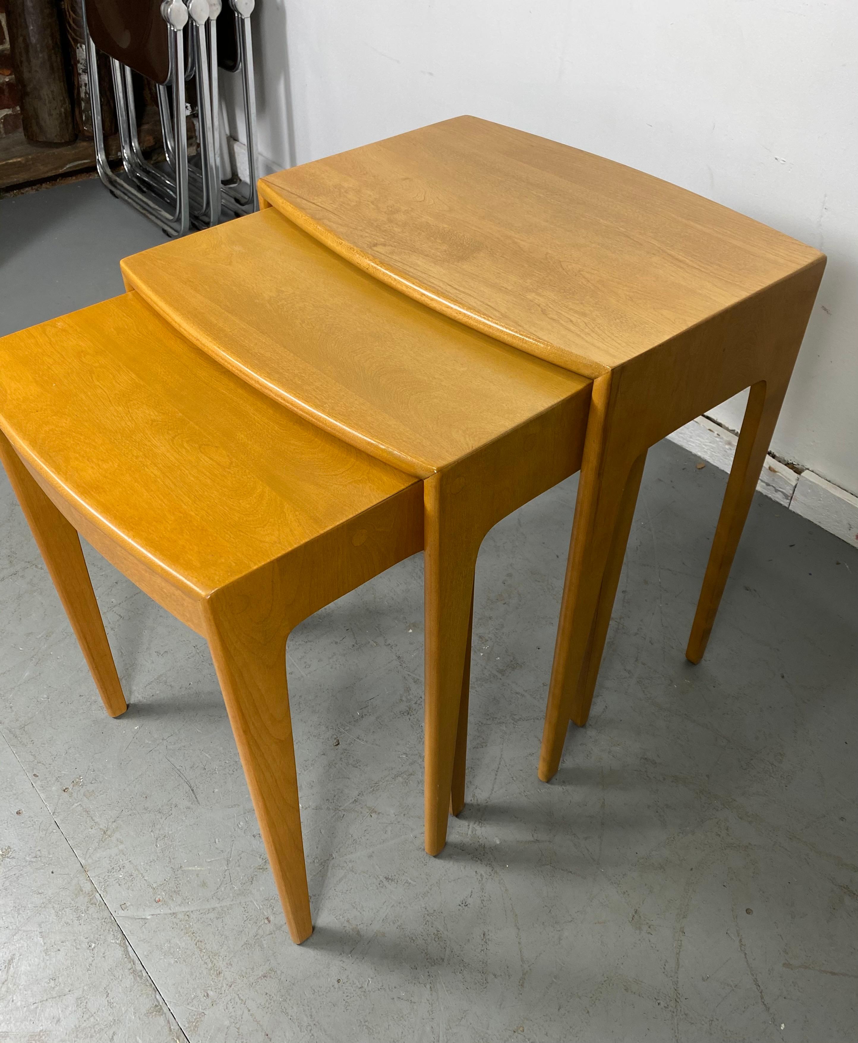 American Heywood Wakefield Solid Birch Mid-Century Modern Nesting Tables