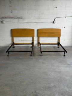 Heywood Wakefield Solid Maple Wood Twin Size Bed Frames Set of 2 Mid-Century Mod