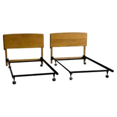 Heywood Wakefield Solid Maple Wood Twin Size Bed Frames Set of 2 Mid-Century Mod