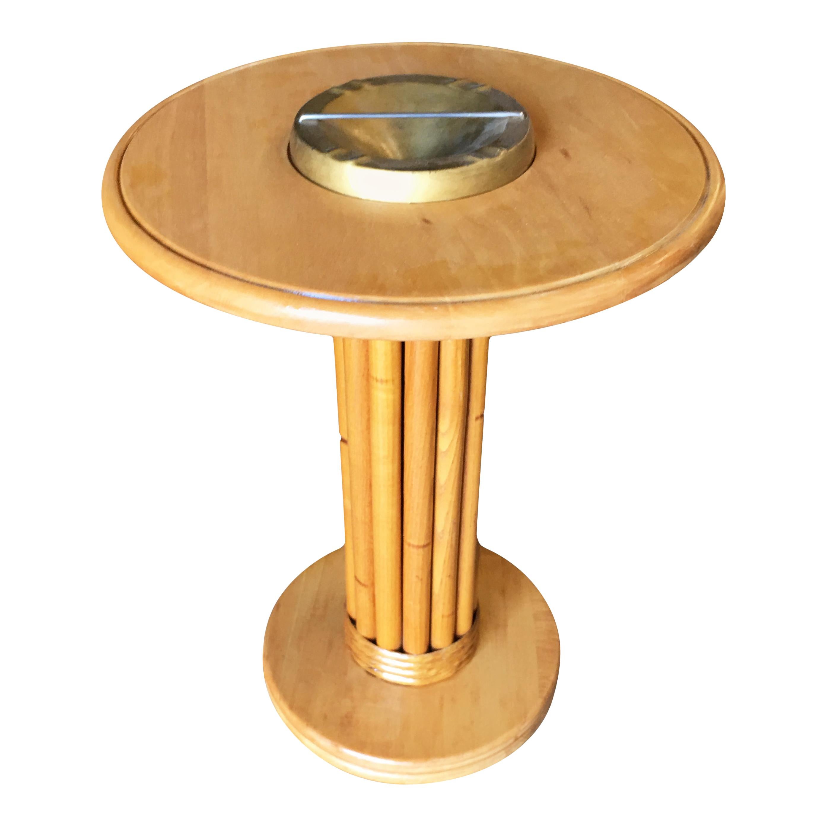 Heywood Wakefield Solid Wood Rattan Ashtray Stand at 1stDibs