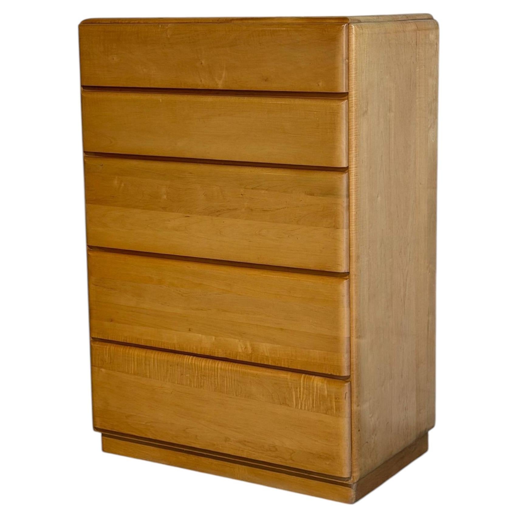 Heywood Wakefield Stardust Maple Tallboy Chest of Drawers MCM 1950s For Sale