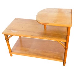 Heywood-Wakefield Step-End Table, Solid Maple & Rattan, 1950s