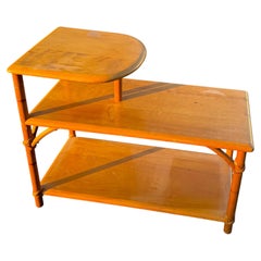 Heywood-Wakefield Step-End Table, Solid Maple & Rattan, 1950s